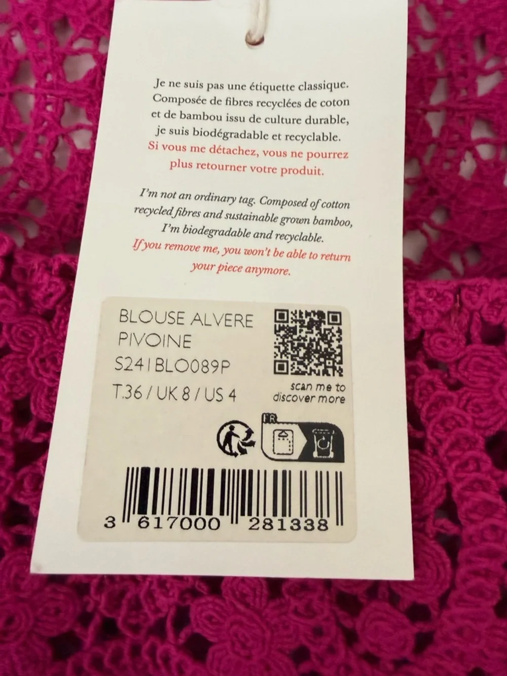Sezane Alvere blouse in Peony size US 4 or EU 36 - Picture 7 of 11